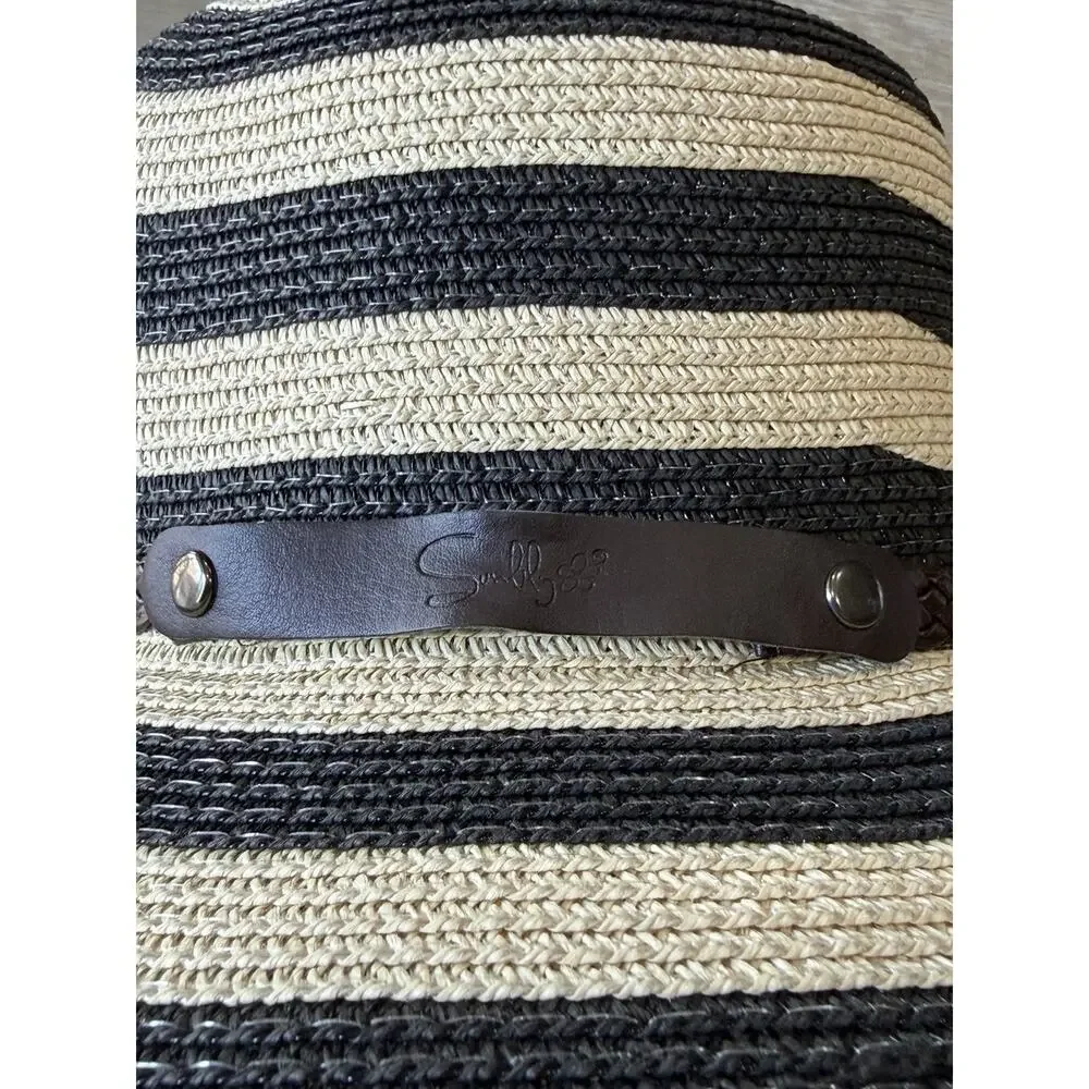 Sunlily Roll-N-Go Sun Hat Black/Tan Straw Sun Hat Floppy Beach Hat Nautical Boho